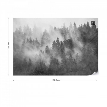 Fototapet - Pădure de Brazi în Ceață – Aspect Texturat, Alb-Negru - Img 13