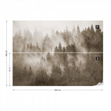 Fototapet - Pădure de Brazi în Ceață – Aspect Texturat, Sepia - Img 5