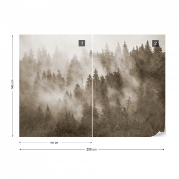 Fototapet - Pădure de Brazi în Ceață – Aspect Texturat, Sepia - Img 14