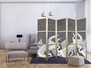 Paravan japonez - Flutter of wings - white herons on dark grey background with texture - Img 2