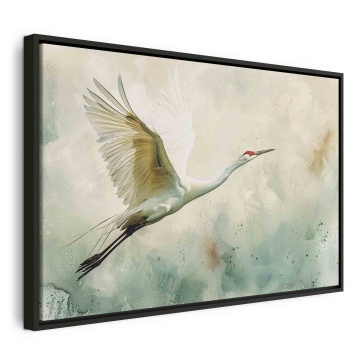 Tablou - Crane in flight - bird painted in watercolour technique on a greenish texture background - Img 2