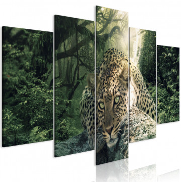 Tablou - Leopard Lying (5 Parts) Wide Pale Green - Img 1