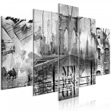 Tablou - New York City Collage (5 Parts) Wide Black and White - Img 1