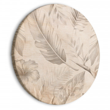 Tablou rotund - A multitude of exotic leaves and flowers - A subtle composition of tropical plant species maintained in sepia tones/Tropics in sepia - Img 1