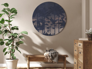 Tablou rotund - Evening in an exotic forest - Tropical greenery under the cover of night against the backdrop of mountainous terrain/Jungle at night - Img 2