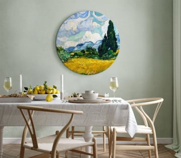 Tablou rotund - Vincent Van Gogh - A Landscape With a Yellow Field of Chrysanthemum and a Cypress Tree - Img 2