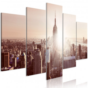 Tablou - Sun over Manhattan (5 Parts) Wide Brown - Img 1
