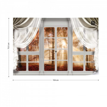 3D Door View Autumn Forest Photo Wallpaper Wall Mural - Img 1