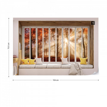 3D Window View Autumn Forest Photo Wallpaper Wall Mural - Img 1