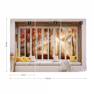 3D Window View Autumn Forest Photo Wallpaper Wall Mural - Img 12