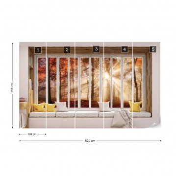 3D Window View Autumn Forest Photo Wallpaper Wall Mural - Img 4