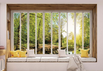 3D Window View Forest Photo Wallpaper Wall Mural - Img 3