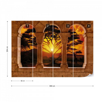 Africa Sunset Tree Silhouette View Through Stone Arches Photo Wallpaper Wall Mural - Img 9