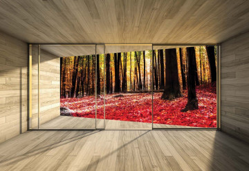 Autumn Forest 3D Modern Window View Photo Wallpaper Wall Mural - Img 3