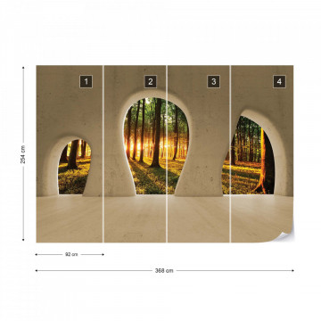 Forest Sunrise 3D Concrete Arches View Photo Wallpaper Wall Mural - Img 7