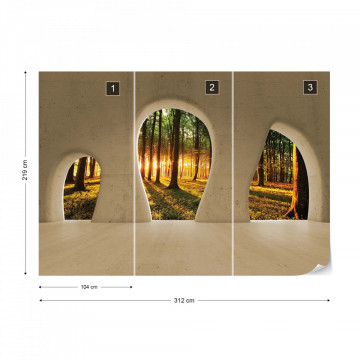 Forest Sunrise 3D Concrete Arches View Photo Wallpaper Wall Mural - Img 12