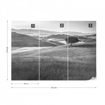 Fototapet - Dealuri Înverzite – Aspect Vintage, Alb-Negru - Img 15