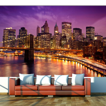 Fototapet - Manhattan and Brooklyn Bridge by night - Img 1