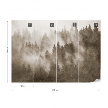 Fototapet - Pădure de Brazi în Ceață – Aspect Texturat, Sepia - Img 4