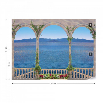 Fototapet - Privelistea marii printre arcade 4