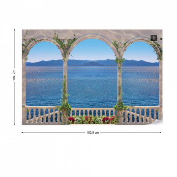 Fototapet - Privelistea marii printre arcade 8