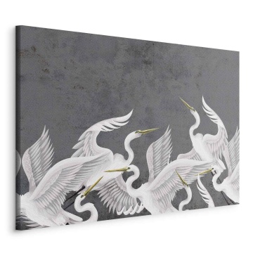 Tablou - Flutter of wings - white herons on dark grey textured background - Img 1