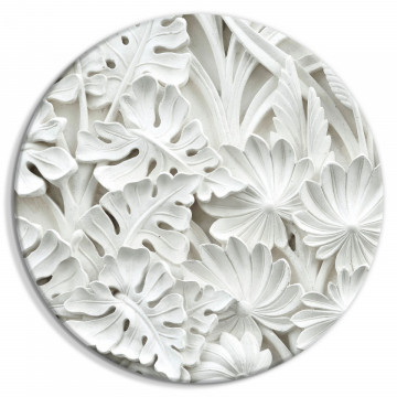 Tablou rotund - Carved Nature - Pattern With White Leaves Made of Stone - Img 1