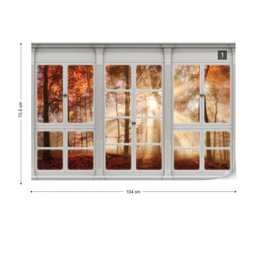 3D Door View Autumn Forest Photo Wallpaper Wall Mural - Img 1