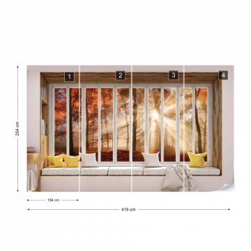 3D Window View Autumn Forest Photo Wallpaper Wall Mural - Img 13