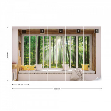 3D Window View Forest Sunrise Photo Wallpaper Wall Mural - Img 15