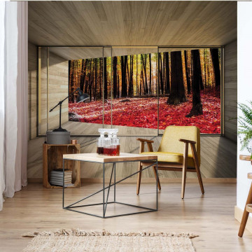 Autumn Forest 3D Modern Window View Photo Wallpaper Wall Mural - Img 2