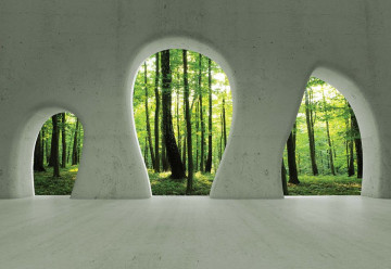 Forest 3D Concrete Arches View Photo Wallpaper Wall Mural - Img 3
