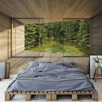 Forest Lake 3D Modern Window View Photo Wallpaper Wall Mural - Img 2