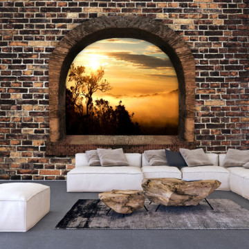 Fototapet autoadeziv - Stony Window: Morning Mist - Img 1