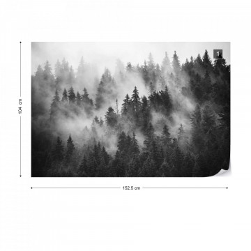 Fototapet - Pădure de Brazi în Ceață – Alb-Negru - Img 13