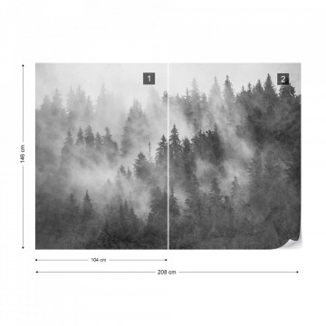 Fototapet - Pădure de Brazi în Ceață – Aspect Texturat, Alb-Negru - Img 14