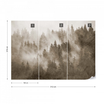 Fototapet - Pădure de Brazi în Ceață – Aspect Texturat, Sepia - Img 15