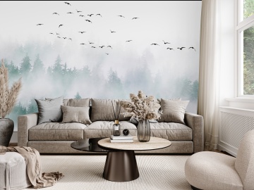 Fototapet Personalizat Păsări în Ceață – Atmosferă Calmă și Design Elegant - Img 1