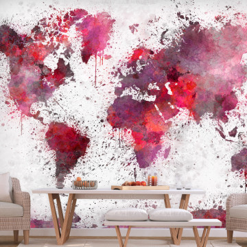 Fototapet - World Map: Red Watercolors - Img 1