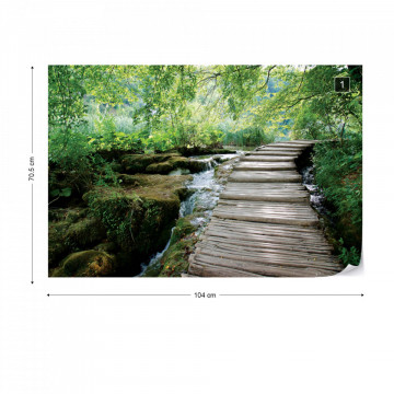 Green Forest Waterfall Pathway Photo Wallpaper Wall Mural - Img 1