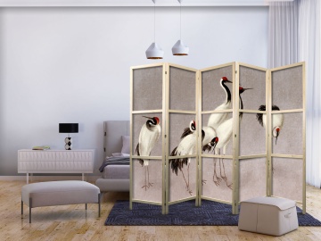 Paravan japonez - Cranes on a grey-pink background - Img 2