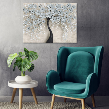 Tablou canvas - Copacul pictat cu flori gri - Img 1