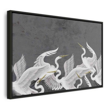 Tablou - Flutter of wings - white herons on dark grey textured background - Img 2
