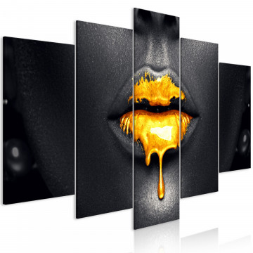 Tablou - Gold Lips (5 Parts) Wide - Img 1