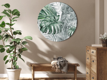 Tablou rotund - Exotic flora - A variety of tropical vegetation in shades of celadon and sage green/Dense jungle - Img 2
