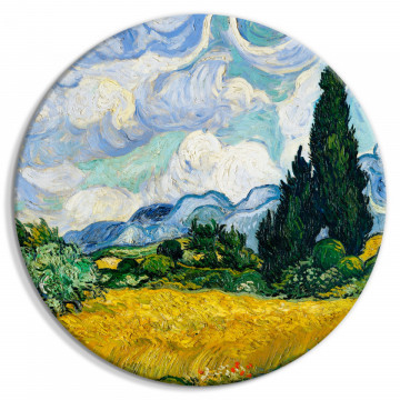 Tablou rotund - Vincent Van Gogh - A Landscape With a Yellow Field of Chrysanthemum and a Cypress Tree - Img 1