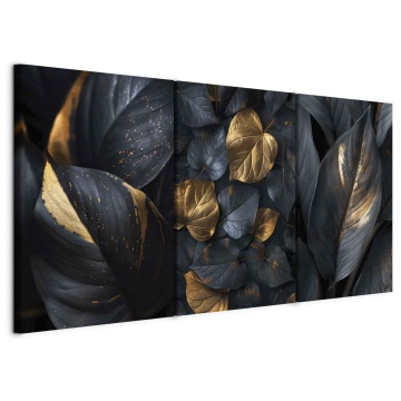 Tablou - Triptych in black and gold glamour leaves - Img 1