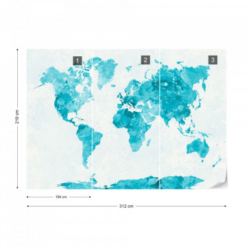 Watercolour World Map Turquoise - Img 15