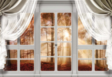 3D Door View Autumn Forest Photo Wallpaper Wall Mural - Img 3