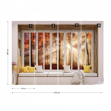 3D Window View Autumn Forest Photo Wallpaper Wall Mural - Img 14